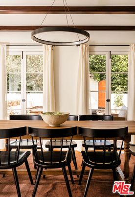 Dining room, Interior, Pendant Lights, Wood Texture Flooring
