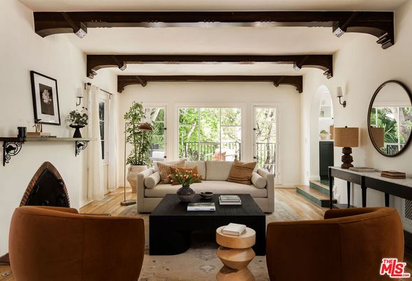Fireplace, Interior, Living room, Wooden Beams, Wood Texture Flooring