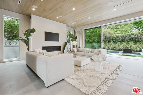 Fireplace, Interior, Living room, Recessed Lighting, Wooden Ceilings