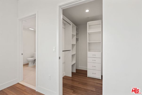 Bathroom, Interior, Recessed Lighting, Walk-in Closets, Wood Texture Flooring