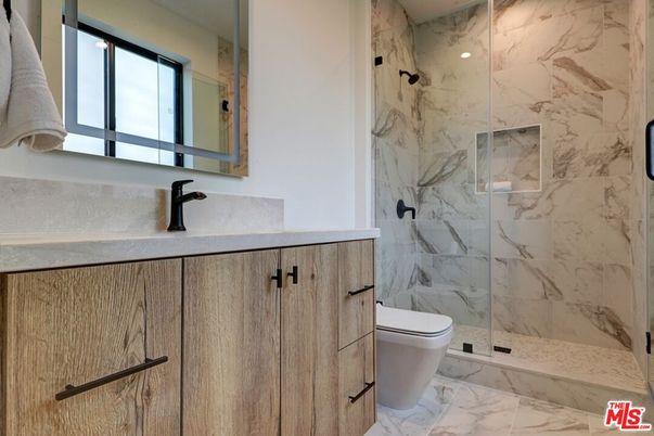 Bathroom, Glass Shower, Interior, Marble, Marble Walls, Recessed Lighting