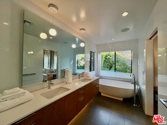 Bathroom, Dual Sink Vanities, Free Standing Baths, Interior, Pendant Lights, Recessed Lighting