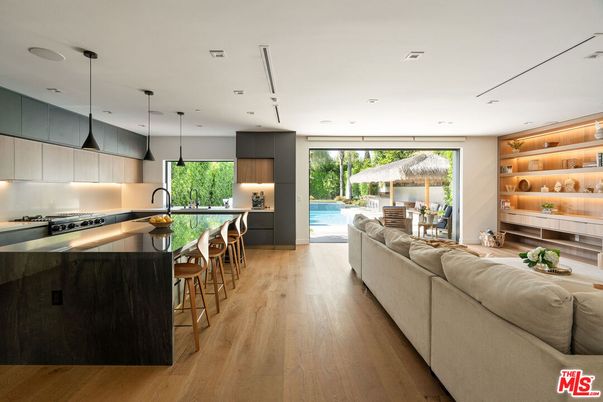 Interior, Kitchen, Living room, Pendant Lights, Recessed Lighting, Stainless Steel Appliances, Wood Texture Flooring