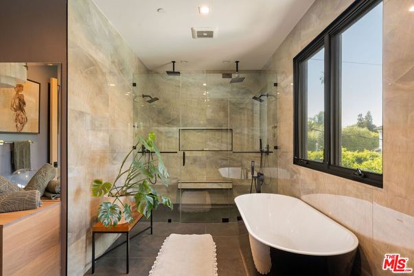 Bathroom, Free Standing Baths, Glass Shower, Interior, Recessed Lighting