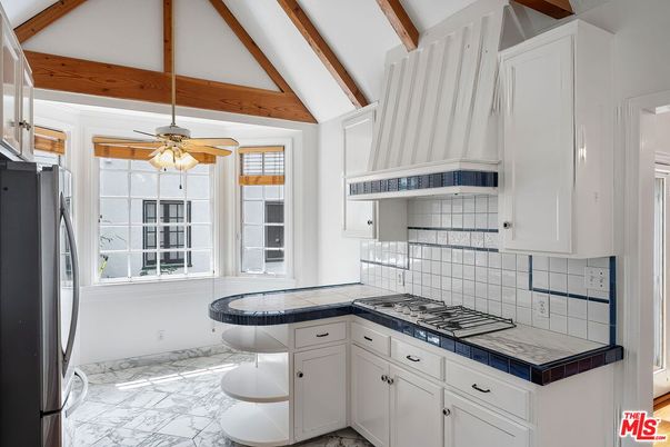 Interior, Kitchen, Marble, Tile Countertops, Wooden Beams