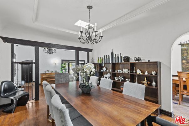 Chandelier, Dining room, Interior, Wood Texture Flooring
