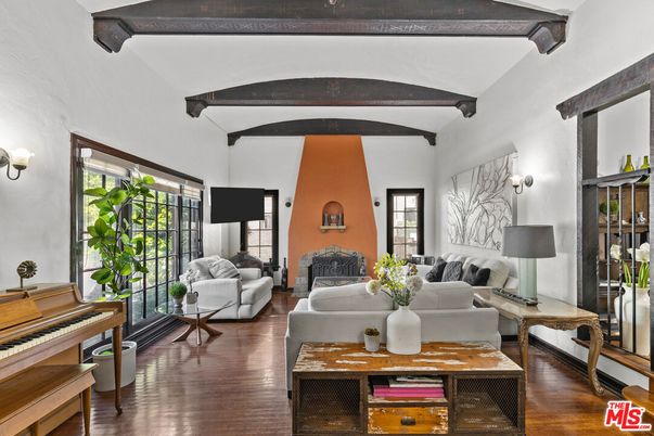 Fireplace, Interior, Living room, Piano, Wooden Beams, Wood Texture Flooring