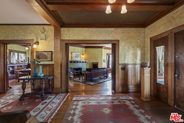 Fireplace, Interior, Pendant Lights, Piano, Wood Texture Flooring
