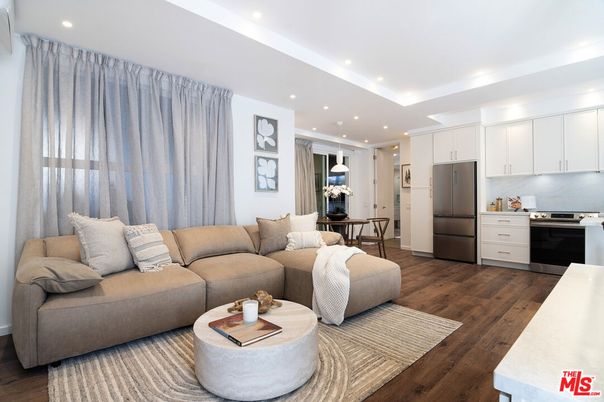 Dining room, Interior, Kitchen, Living room, Recessed Lighting, Stainless Steel Appliances, Wood Texture Flooring
