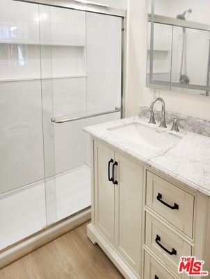 Bathroom, Glass Shower, Interior, Wood Texture Flooring