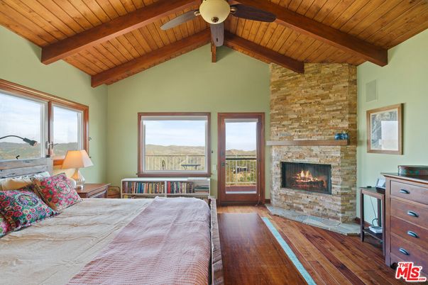 Bedroom, Fireplace, Interior, Stone Walls, Wooden Beams, Wooden Ceilings, Wood Texture Flooring