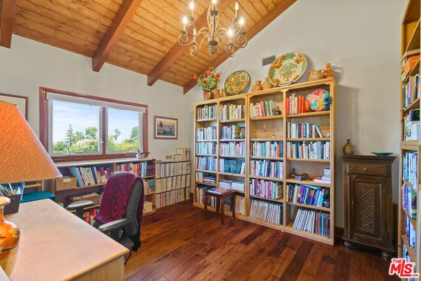Chandelier, Home Office, Interior, Wooden Beams, Wooden Ceilings, Wood Texture Flooring