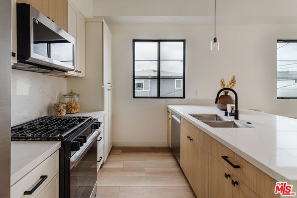 Interior, Kitchen, Pendant Lights, Stainless Steel Appliances, Wood Texture Flooring