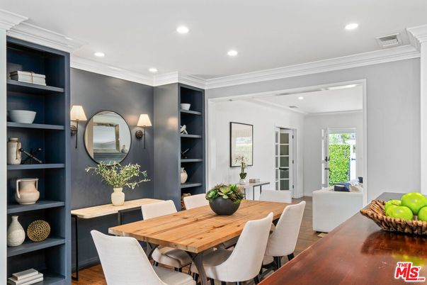Dining room, Interior, Recessed Lighting, Wood Texture Flooring