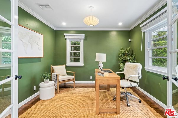 Home Office, Interior, Recessed Lighting, Wood Texture Flooring