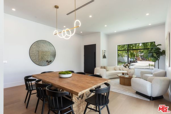 Dining room, Interior, Living room, Pendant Lights, Recessed Lighting, Wood Texture Flooring