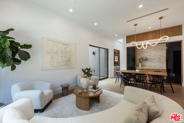 Dining room, Interior, Living room, Pendant Lights, Recessed Lighting, Wood Texture Flooring