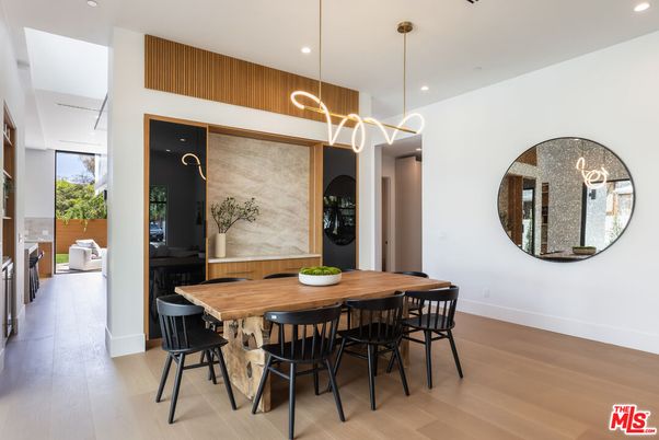 Dining room, Interior, Pendant Lights, Recessed Lighting, Wood Texture Flooring