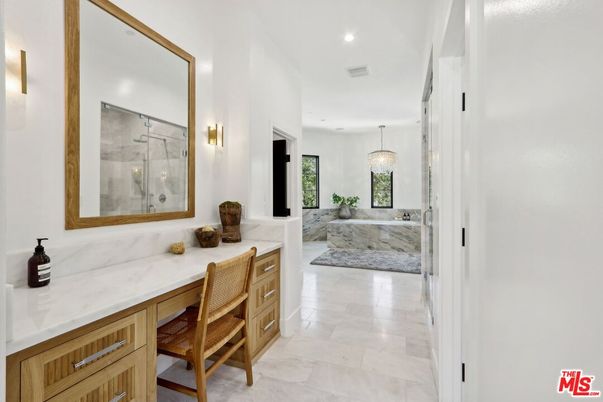 Bathroom, Chandelier, Interior, Marble, Recessed Lighting