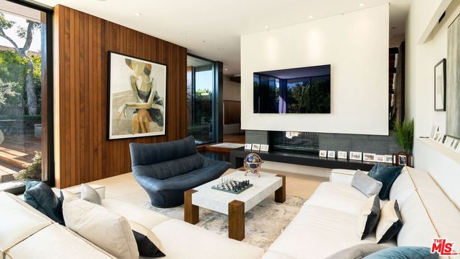 Fireplace, Interior, Living room, Recessed Lighting, Wooden Walls