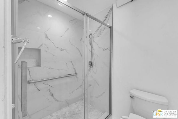 Bathroom, Glass Shower, Interior, Marble Walls, Recessed Lighting