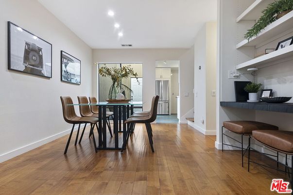 Dining room, Interior, Recessed Lighting, Wood Texture Flooring