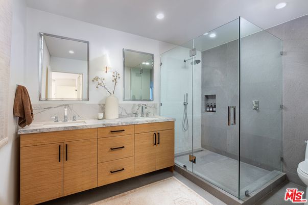 Bathroom, Dual Sink Vanities, Glass Shower, Interior, Recessed Lighting