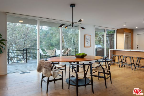 Dining room, Interior, Pendant Lights, Recessed Lighting, Wood Texture Flooring