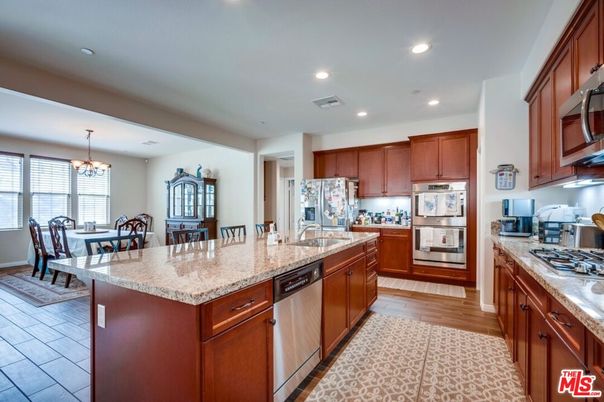 Chandelier, Dining room, Interior, Kitchen, Recessed Lighting, Wood Texture Flooring