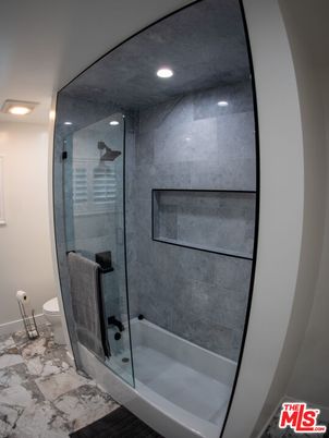 Bathroom, Glass Shower, Interior, Marble, Recessed Lighting