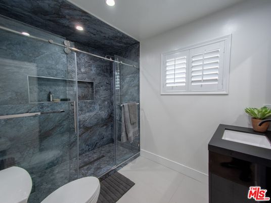 Bathroom, Glass Shower, Interior, Marble Walls, Recessed Lighting