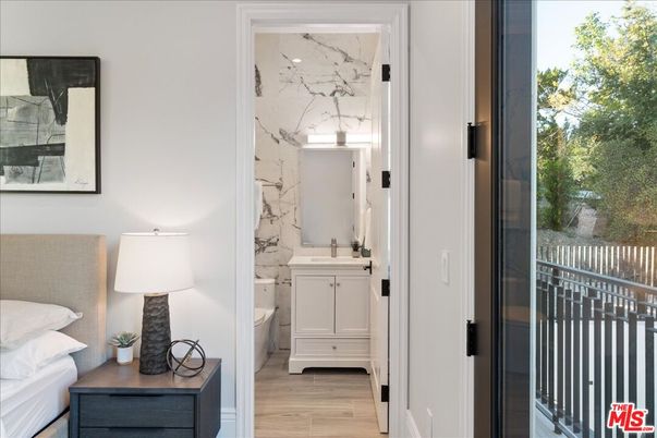 Bathroom, Interior, Marble Walls, Wood Texture Flooring
