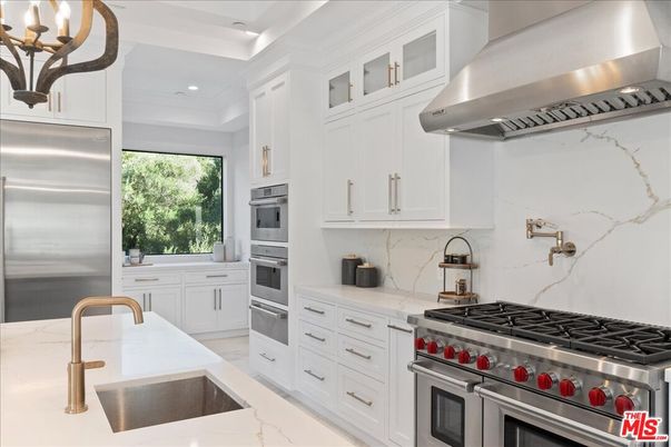 Interior, Kitchen, Marble, Marble Walls, Recessed Lighting, Stainless Steel Appliances