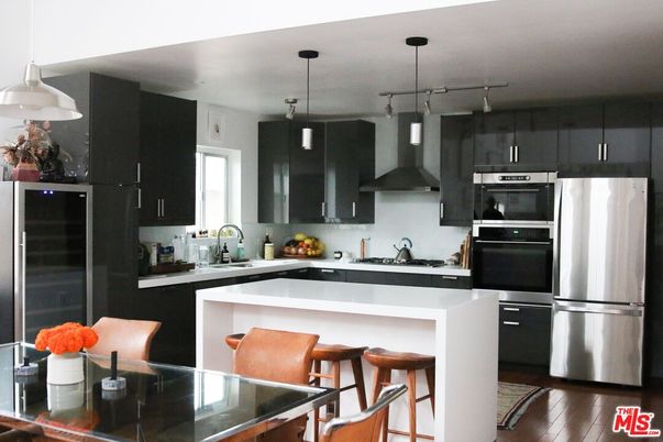 Interior, Kitchen, Pendant Lights, Stainless Steel Appliances, Wood Texture Flooring