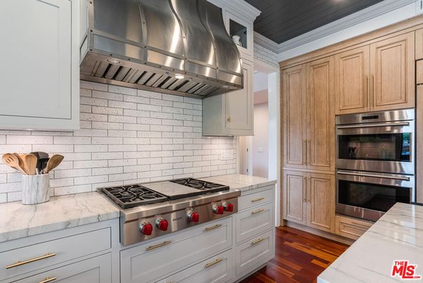Interior, Kitchen, Stainless Steel Appliances, Stone Walls, Wood Texture Flooring