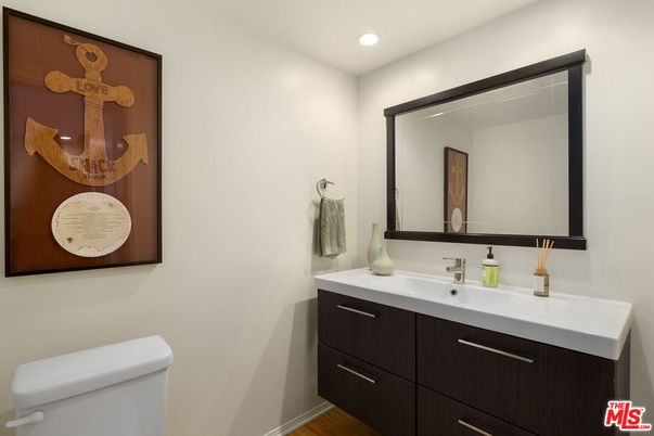 Bathroom, Interior, Recessed Lighting, Wood Texture Flooring