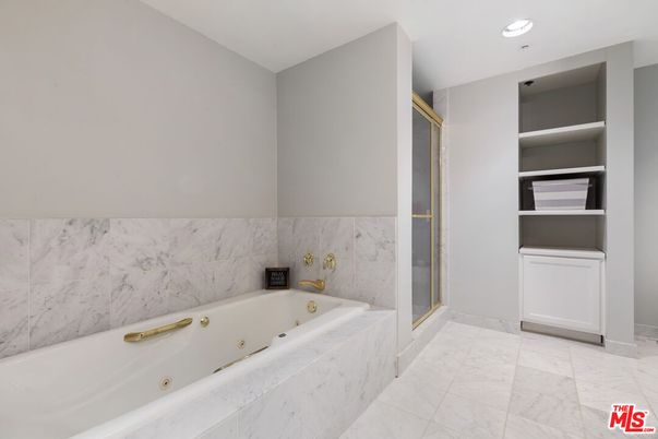 Bathroom, Glass Shower, Interior, Marble, Marble Walls, Recessed Lighting
