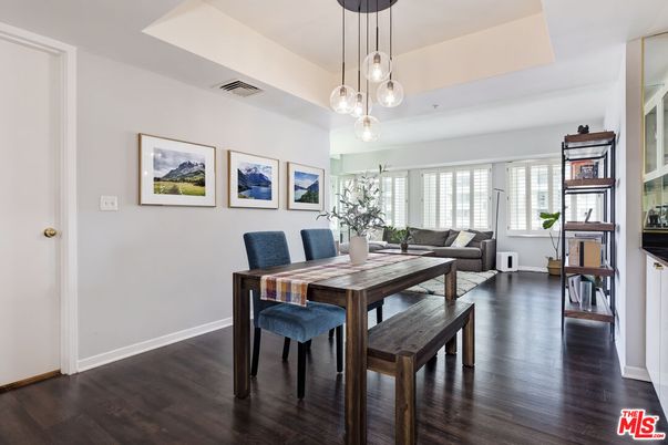 Dining room, Interior, Pendant Lights, Wood Texture Flooring