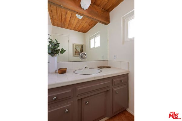 Bathroom, Interior, Recessed Lighting, Tile Countertops, Wooden Beams, Wooden Ceilings