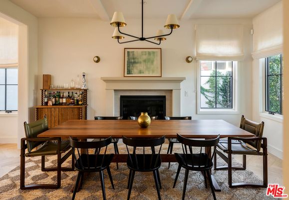 Dining room, Fireplace, Interior, Wood Texture Flooring