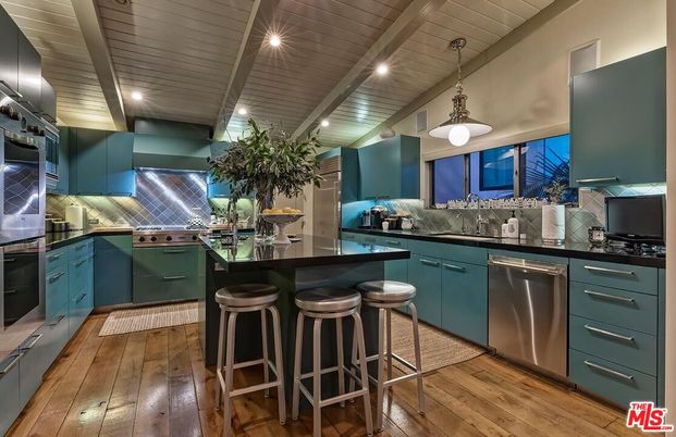 Interior, Kitchen, Pendant Lights, Recessed Lighting, Stainless Steel Appliances, Wooden Ceilings, Wood Texture Flooring