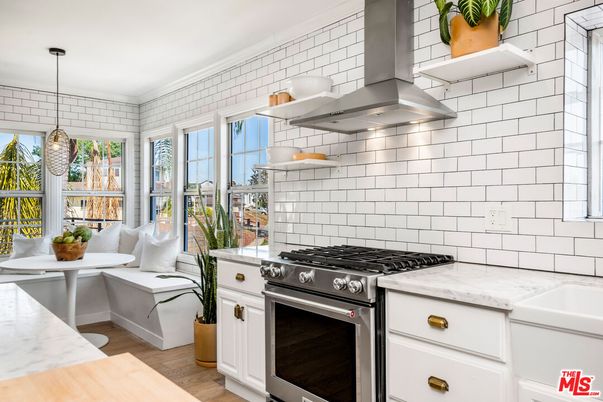 Interior, Kitchen, Pendant Lights, Stainless Steel Appliances, Wood Texture Flooring