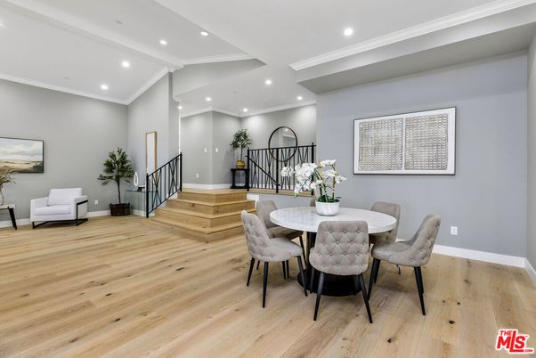 Dining room, Interior, Recessed Lighting, Wood Texture Flooring