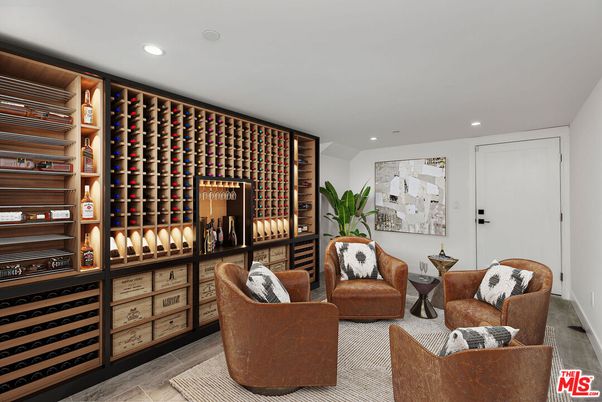 Interior, Living room, Recessed Lighting, Wine Storage, Wood Texture Flooring
