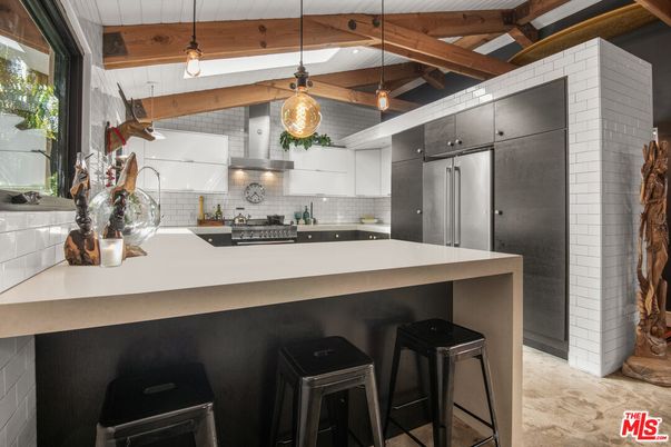 Interior, Kitchen, Pendant Lights, Stainless Steel Appliances, Wooden Beams