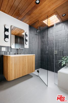 Bathroom, Glass Shower, Interior, Recessed Lighting, Wooden Ceilings