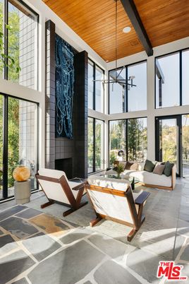 Fireplace, Interior, Living room, Pendant Lights, Recessed Lighting, Wooden Ceilings