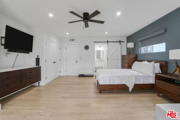 Bedroom, Interior, Recessed Lighting, Wood Texture Flooring