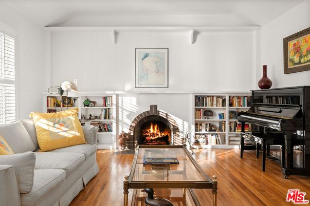Fireplace, Interior, Living room, Piano, Wood Texture Flooring