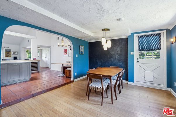 Dining room, Interior, Pendant Lights, Wood Texture Flooring